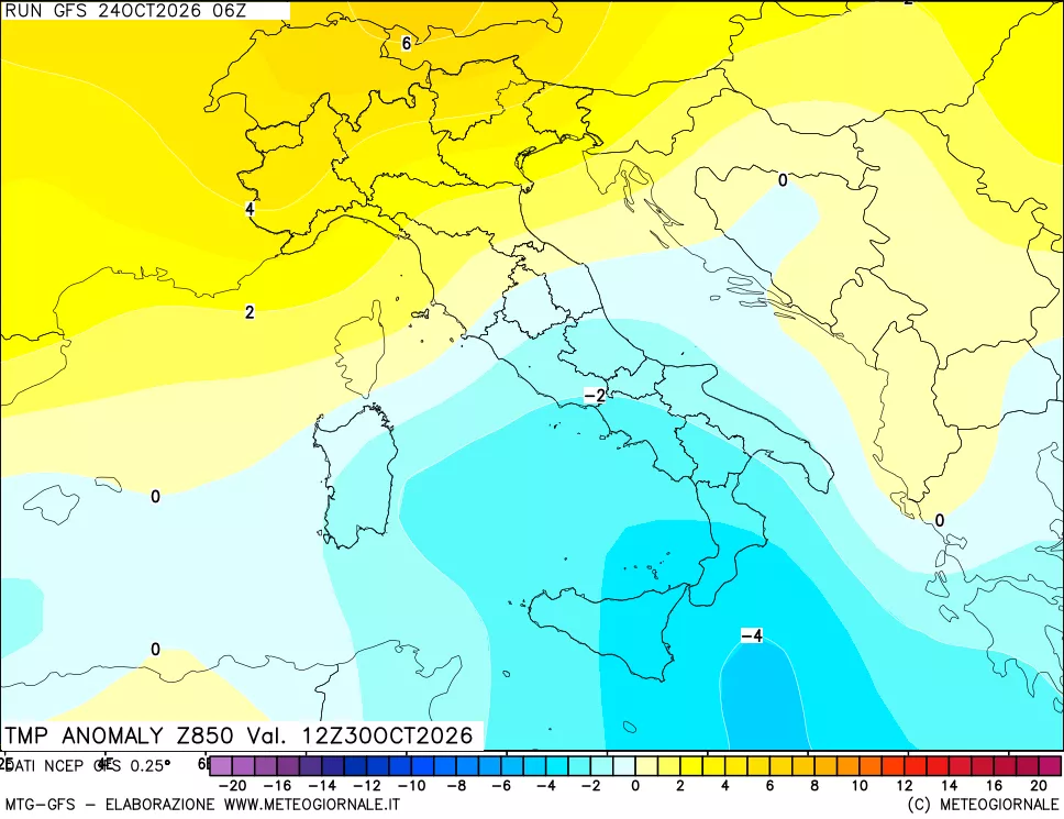 mappa 850 hPa Temp Anomaly vs Cli.No 1981-2010