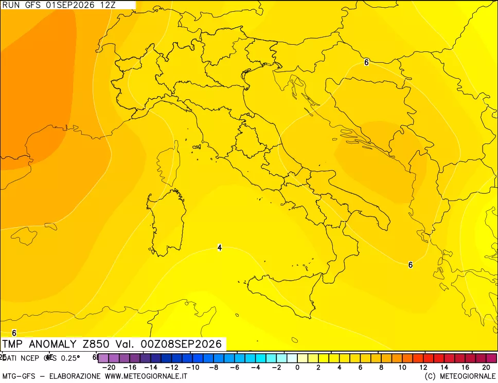 mappa 850 hPa Temp Anomaly vs Cli.No 1981-2010
