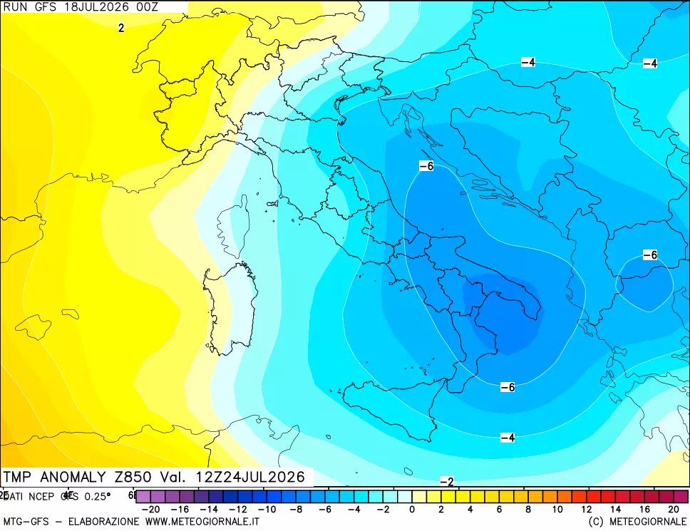mappa 850 hPa Temp Anomaly vs Cli.No 1981-2010