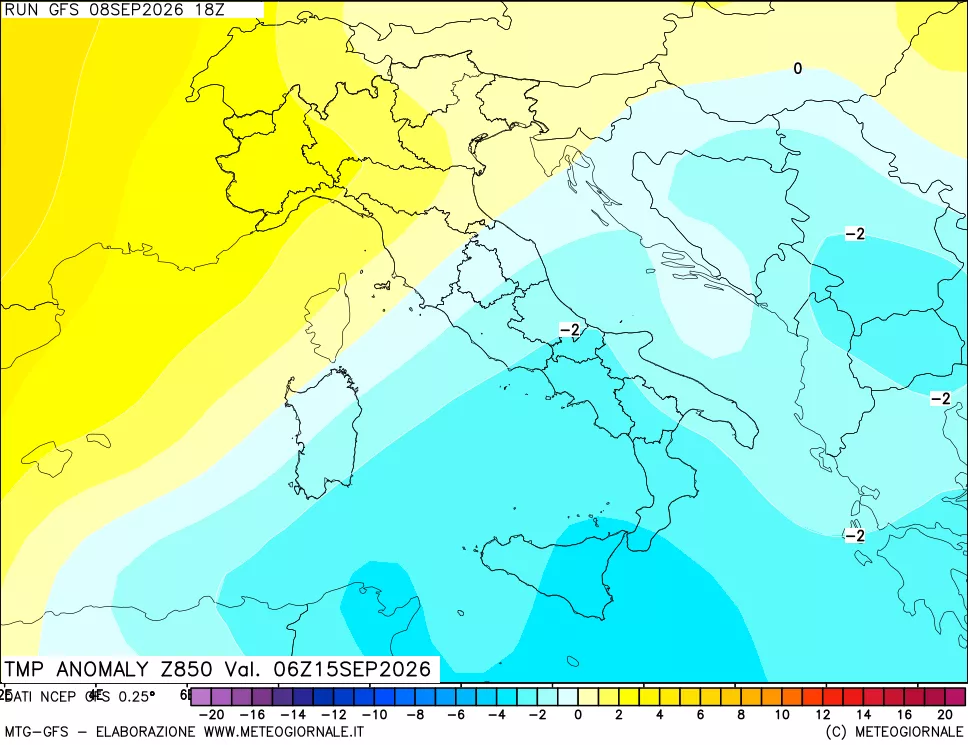 mappa 850 hPa Temp Anomaly vs Cli.No 1981-2010