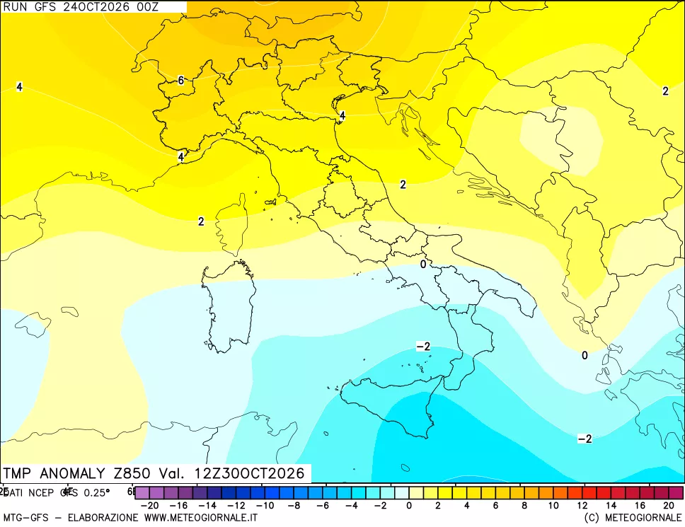 mappa 850 hPa Temp Anomaly vs Cli.No 1981-2010