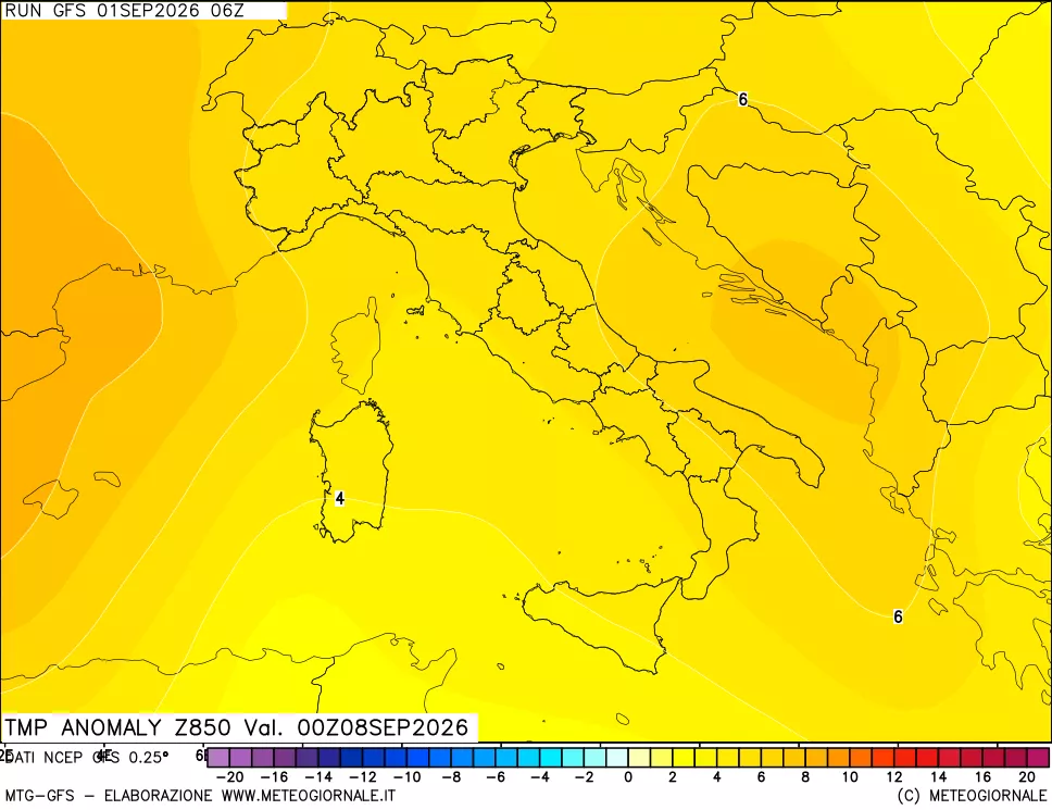 mappa 850 hPa Temp Anomaly vs Cli.No 1981-2010