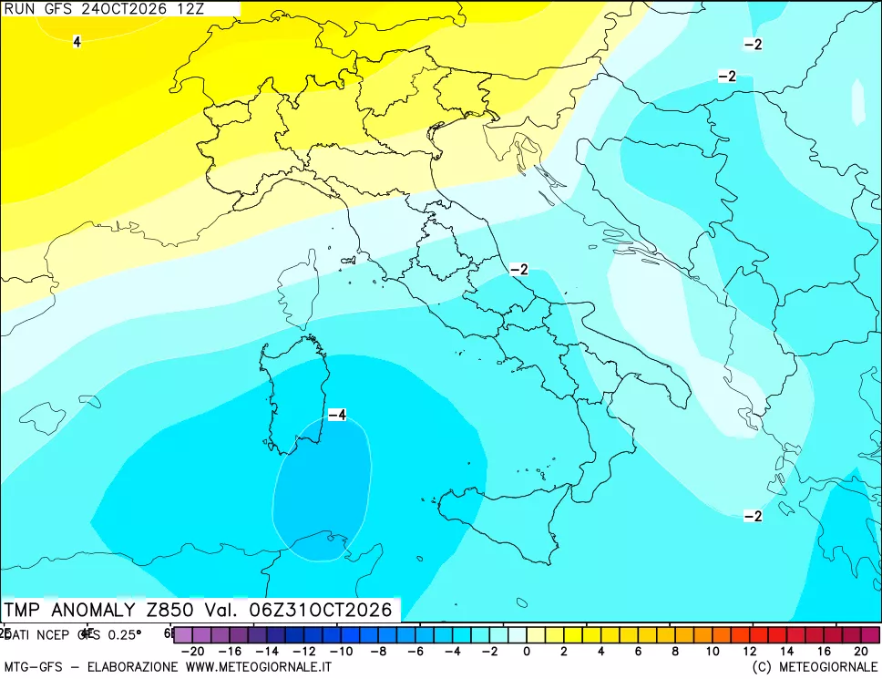 mappa 850 hPa Temp Anomaly vs Cli.No 1981-2010