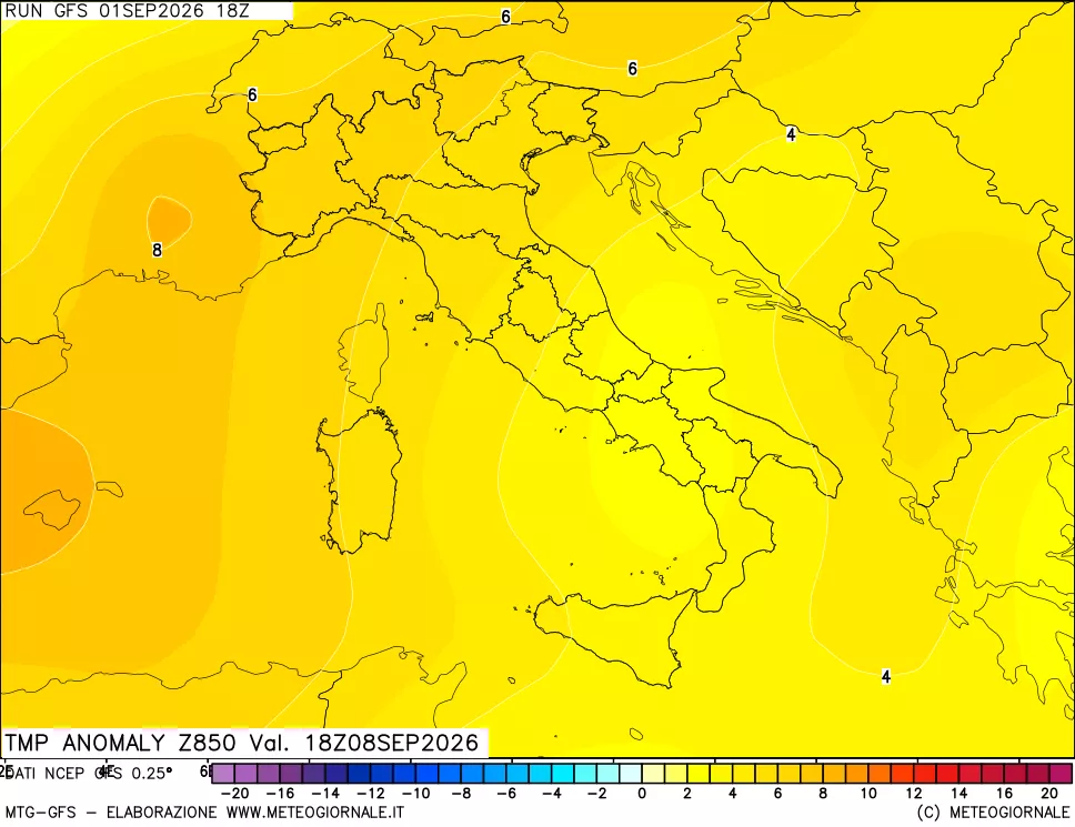 mappa 850 hPa Temp Anomaly vs Cli.No 1981-2010