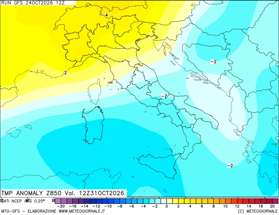 mappa 850 hPa Temp Anomaly vs Cli.No 1981-2010