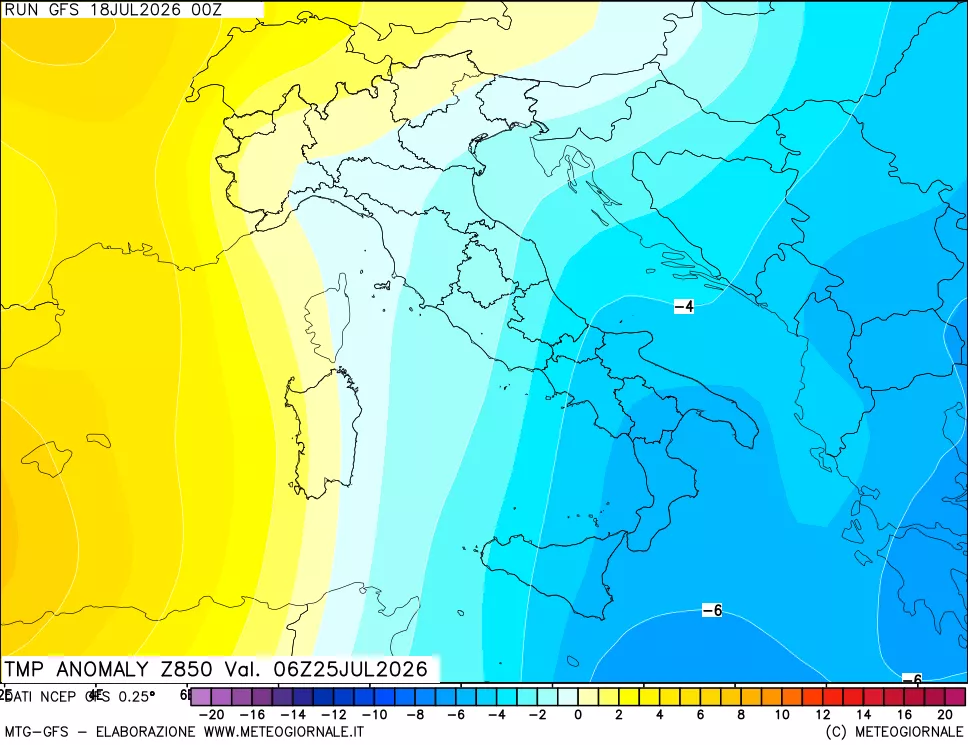 mappa 850 hPa Temp Anomaly vs Cli.No 1981-2010