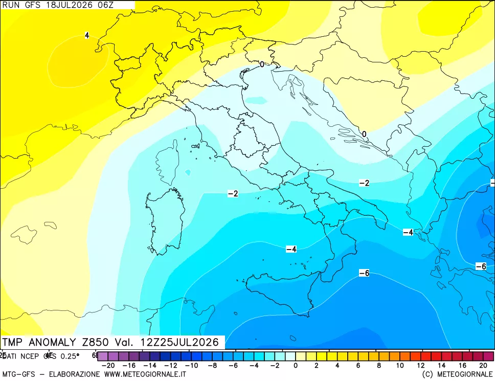 mappa 850 hPa Temp Anomaly vs Cli.No 1981-2010