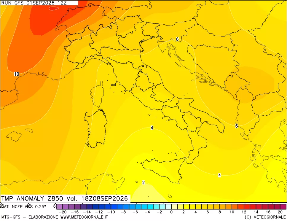 mappa 850 hPa Temp Anomaly vs Cli.No 1981-2010