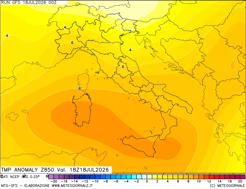 mappa 850 hPa Temp Anomaly vs Cli.No 1981-2010