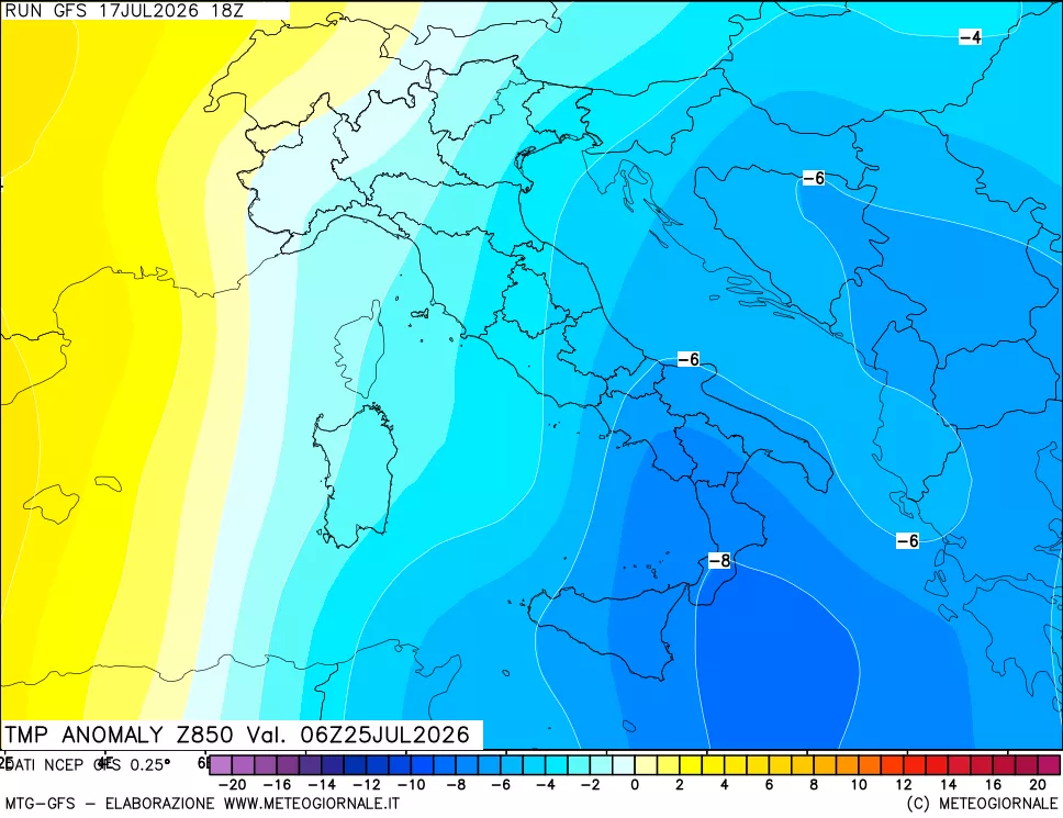 mappa 850 hPa Temp Anomaly vs Cli.No 1981-2010
