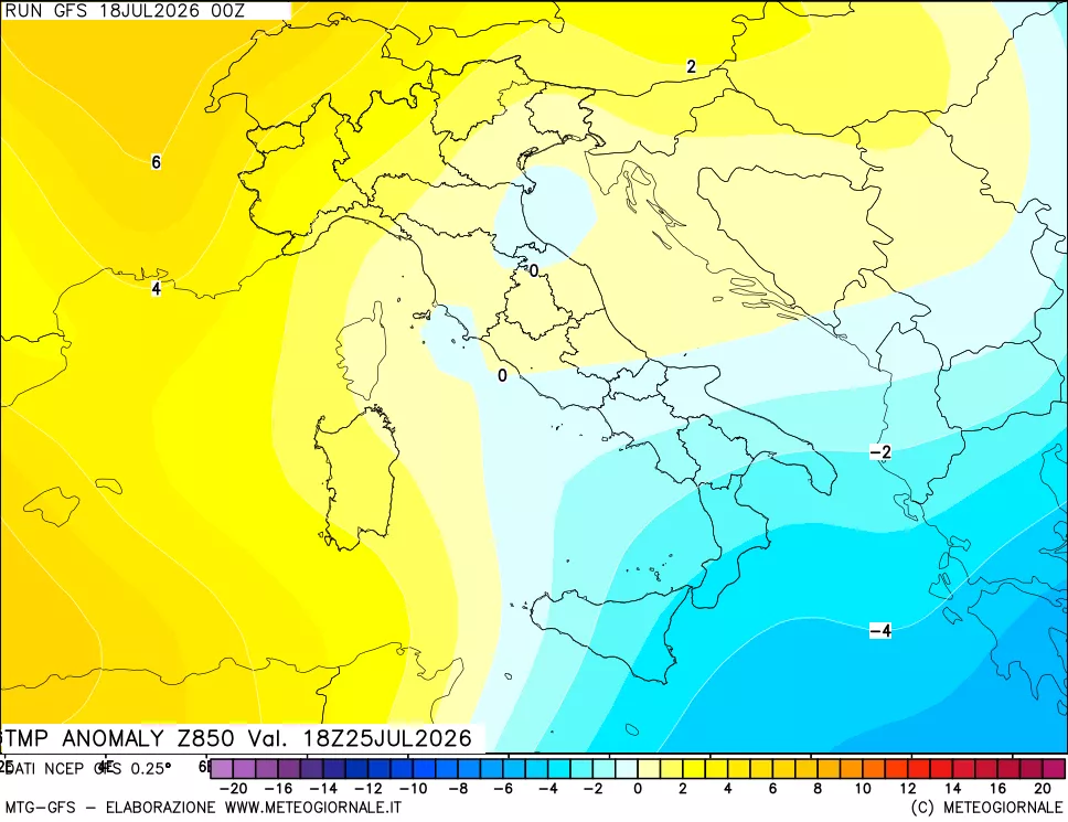 mappa 850 hPa Temp Anomaly vs Cli.No 1981-2010