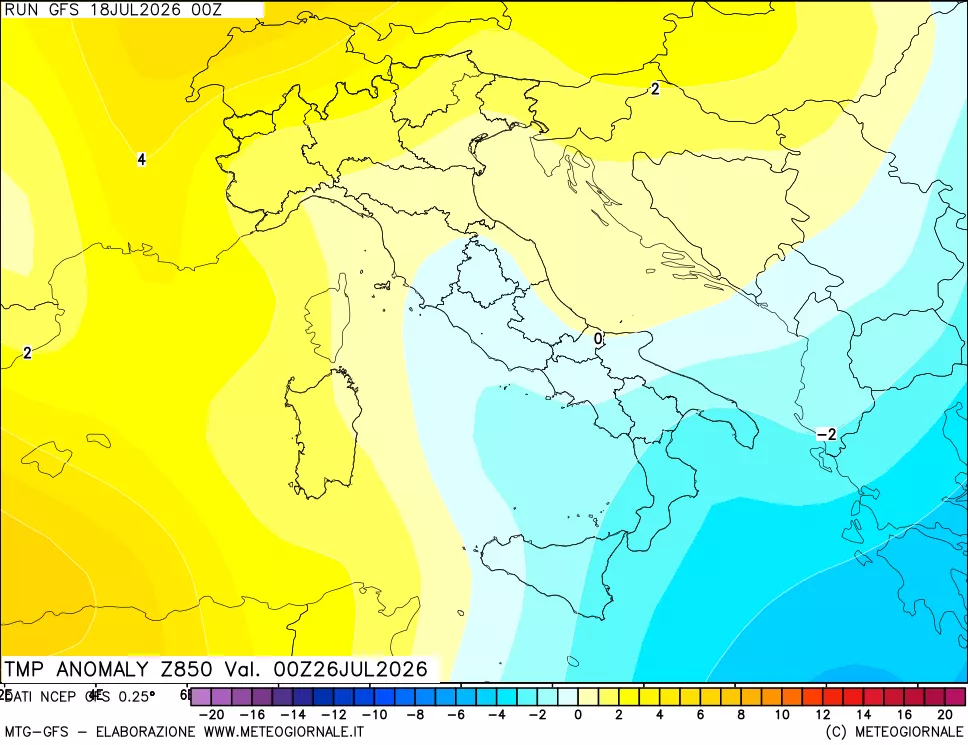 mappa 850 hPa Temp Anomaly vs Cli.No 1981-2010