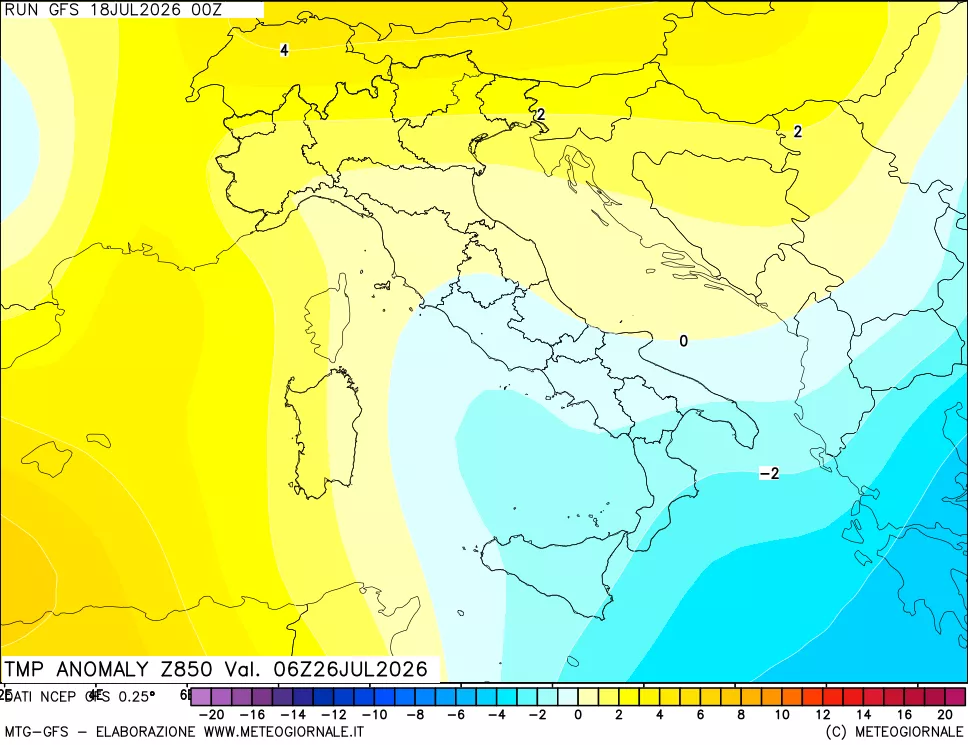 mappa 850 hPa Temp Anomaly vs Cli.No 1981-2010
