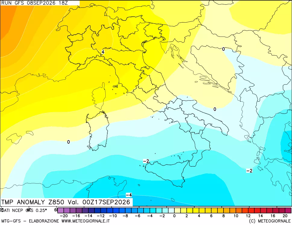 mappa 850 hPa Temp Anomaly vs Cli.No 1981-2010