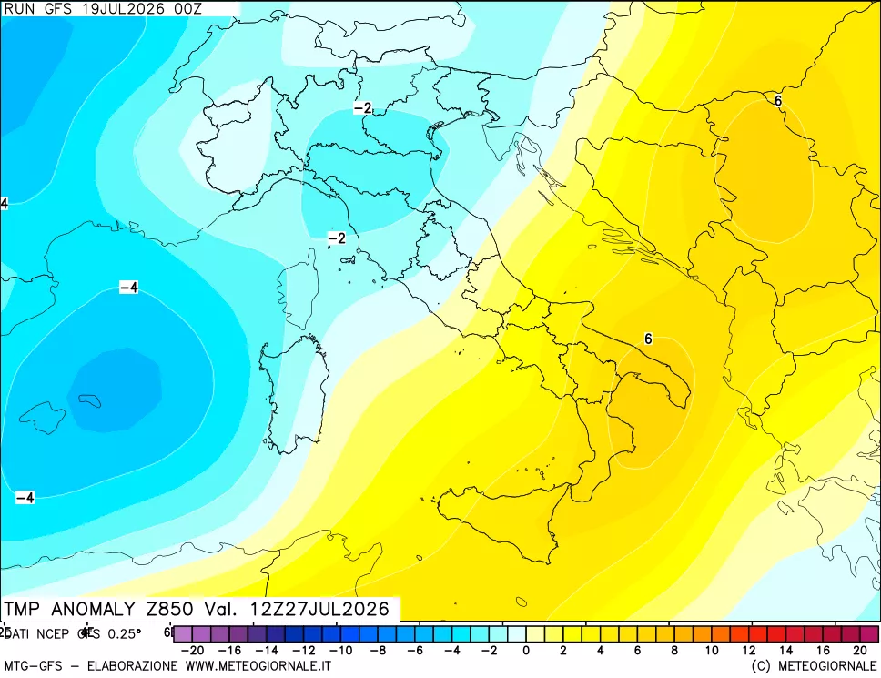 mappa 850 hPa Temp Anomaly vs Cli.No 1981-2010