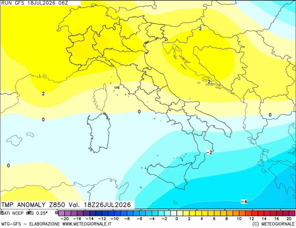 mappa 850 hPa Temp Anomaly vs Cli.No 1981-2010