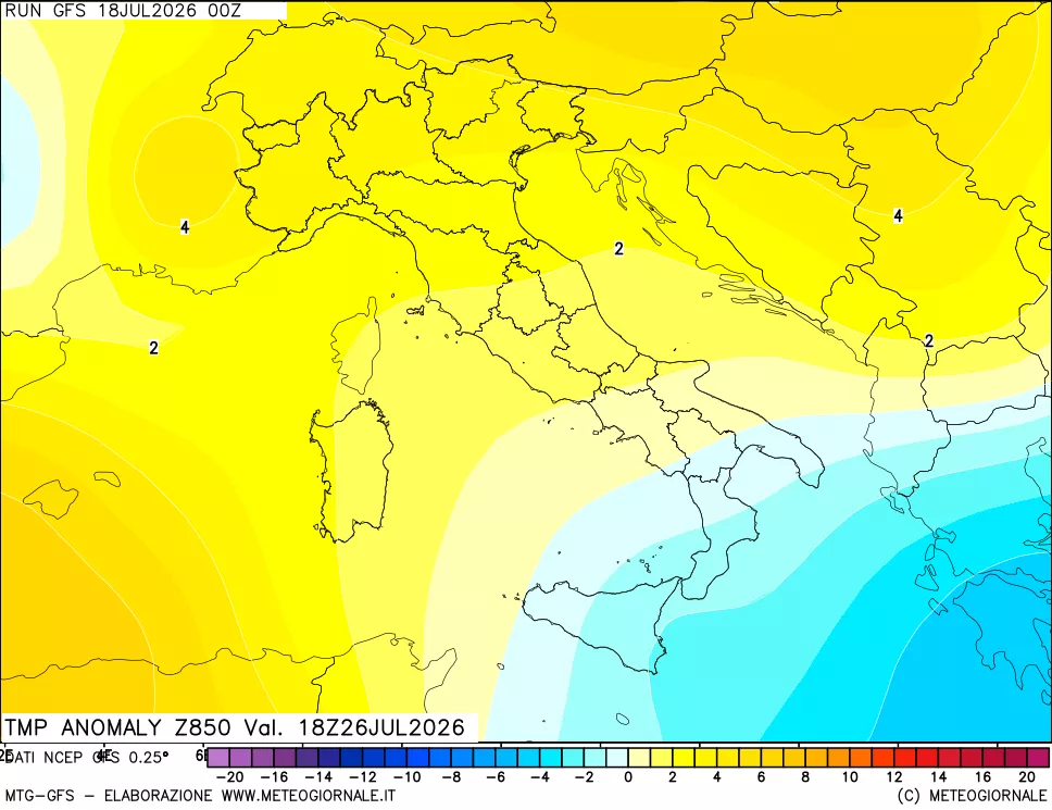 mappa 850 hPa Temp Anomaly vs Cli.No 1981-2010