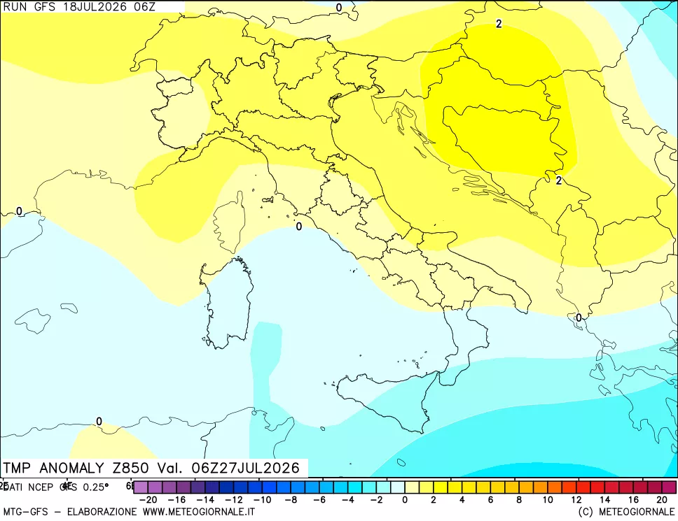 mappa 850 hPa Temp Anomaly vs Cli.No 1981-2010