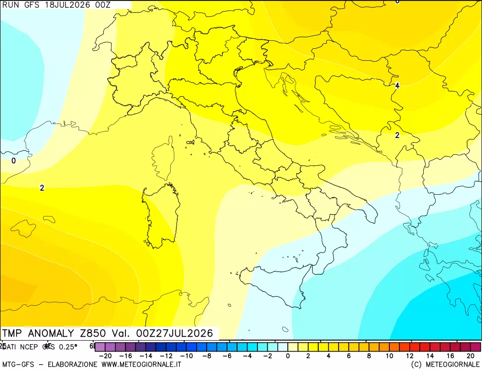 mappa 850 hPa Temp Anomaly vs Cli.No 1981-2010