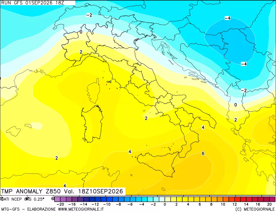 mappa 850 hPa Temp Anomaly vs Cli.No 1981-2010