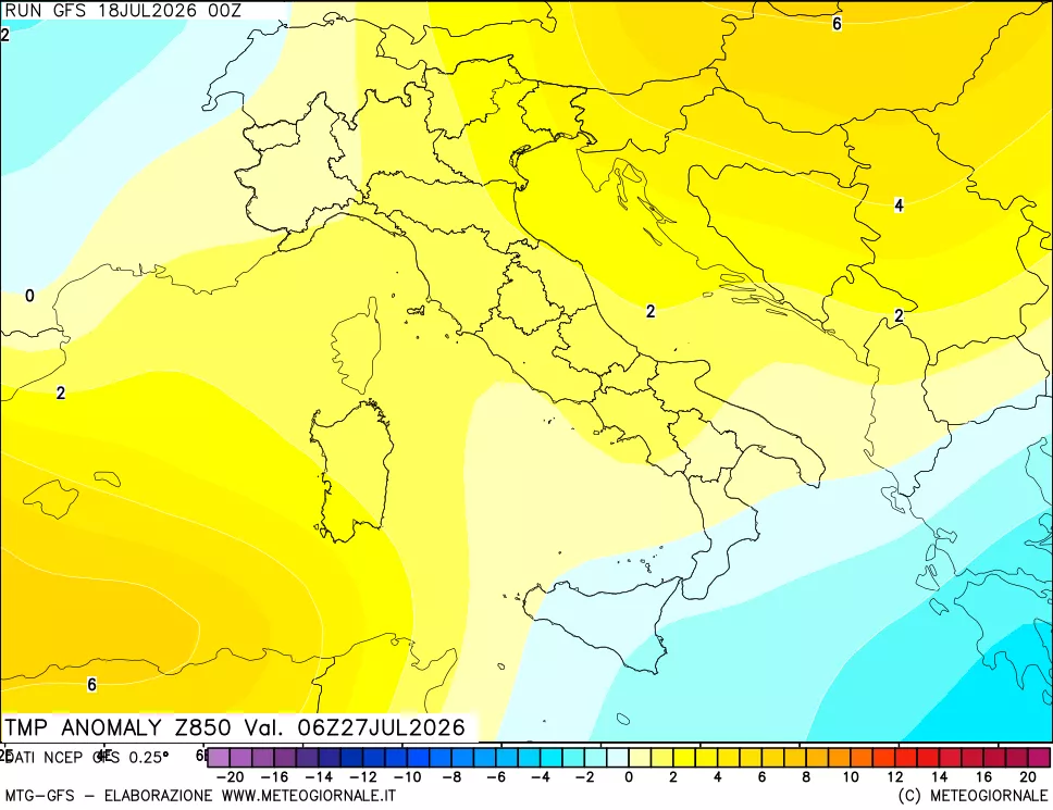 mappa 850 hPa Temp Anomaly vs Cli.No 1981-2010