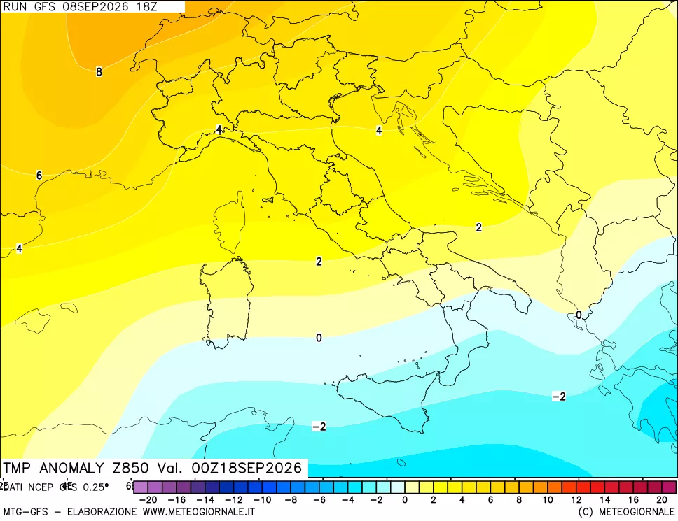 mappa 850 hPa Temp Anomaly vs Cli.No 1981-2010