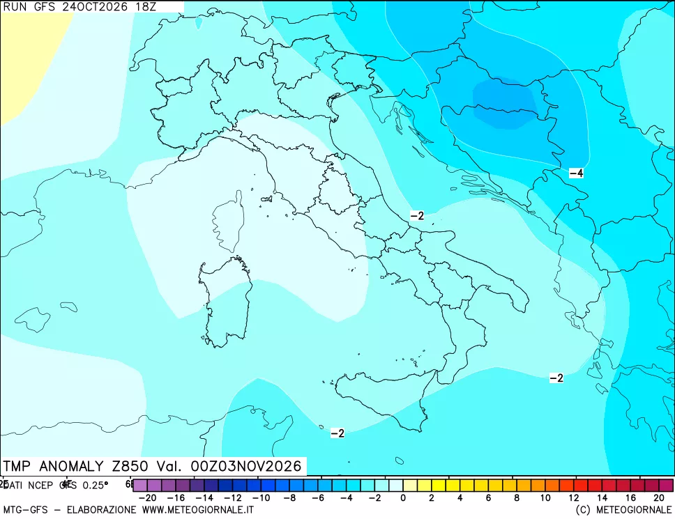 mappa 850 hPa Temp Anomaly vs Cli.No 1981-2010