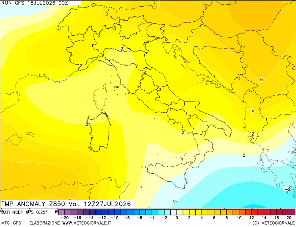mappa 850 hPa Temp Anomaly vs Cli.No 1981-2010