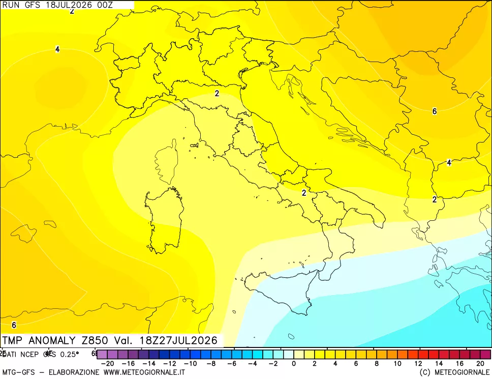 mappa 850 hPa Temp Anomaly vs Cli.No 1981-2010
