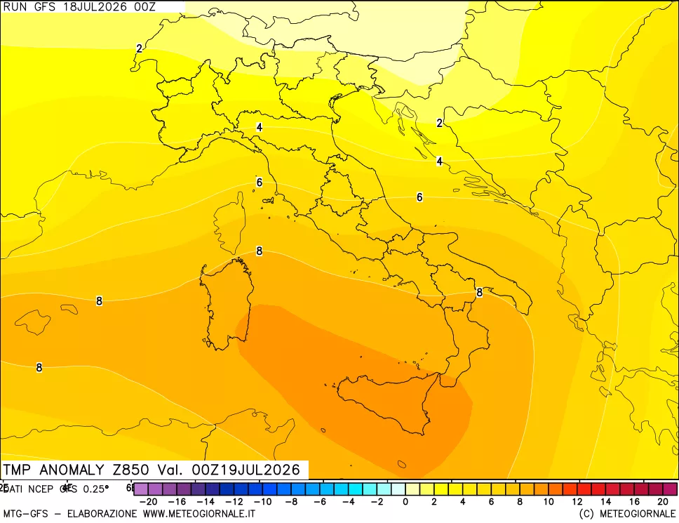 mappa 850 hPa Temp Anomaly vs Cli.No 1981-2010