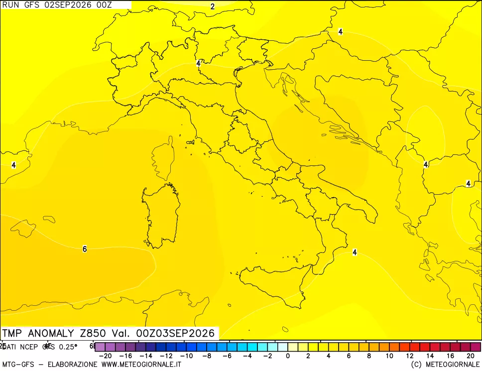 mappa 850 hPa Temp Anomaly vs Cli.No 1981-2010