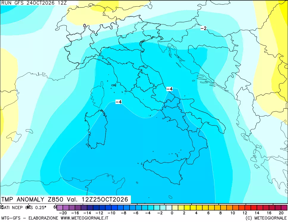 mappa 850 hPa Temp Anomaly vs Cli.No 1981-2010