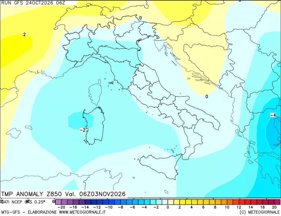 mappa 850 hPa Temp Anomaly vs Cli.No 1981-2010