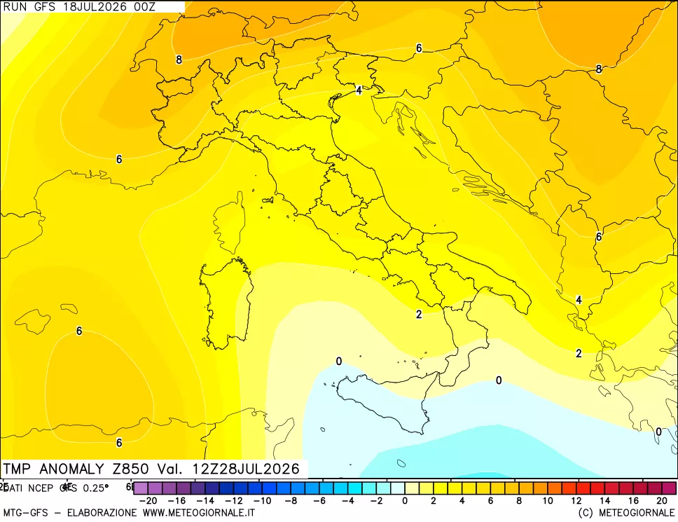 mappa 850 hPa Temp Anomaly vs Cli.No 1981-2010
