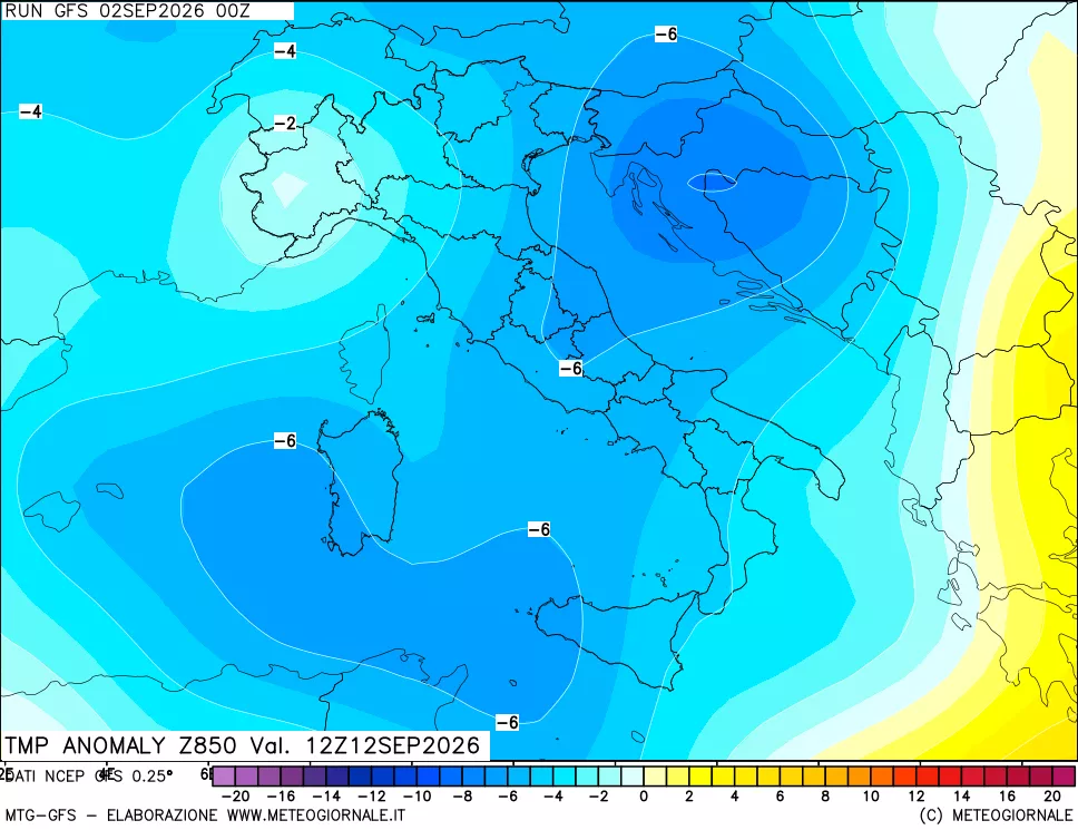 mappa 850 hPa Temp Anomaly vs Cli.No 1981-2010