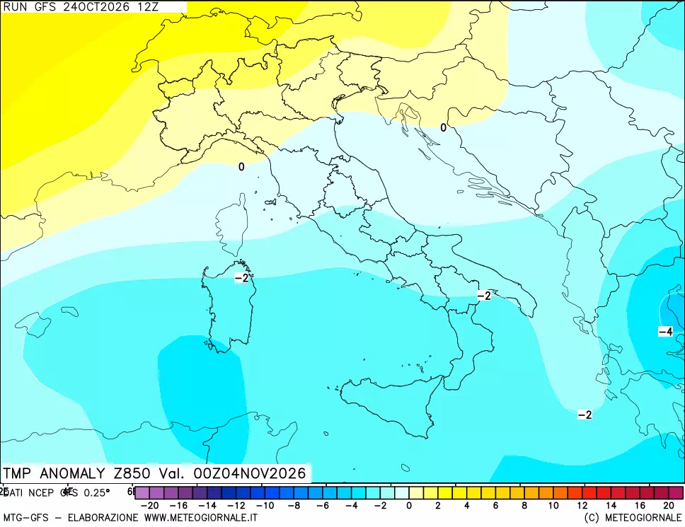 mappa 850 hPa Temp Anomaly vs Cli.No 1981-2010