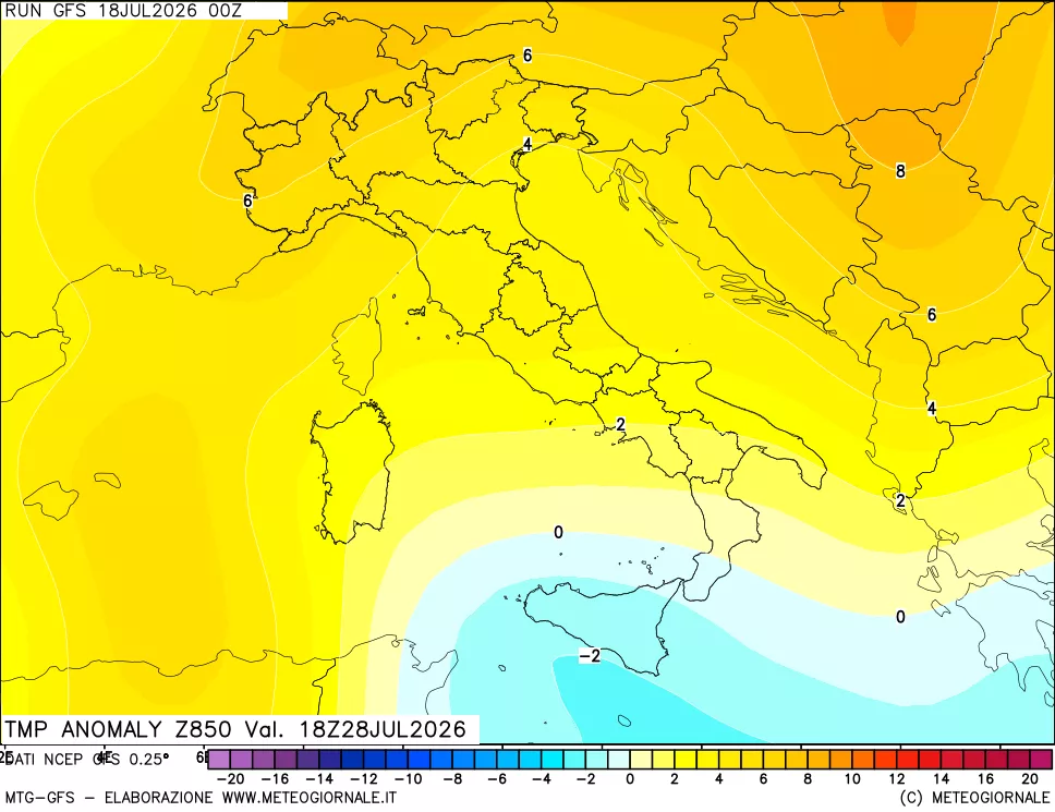 mappa 850 hPa Temp Anomaly vs Cli.No 1981-2010