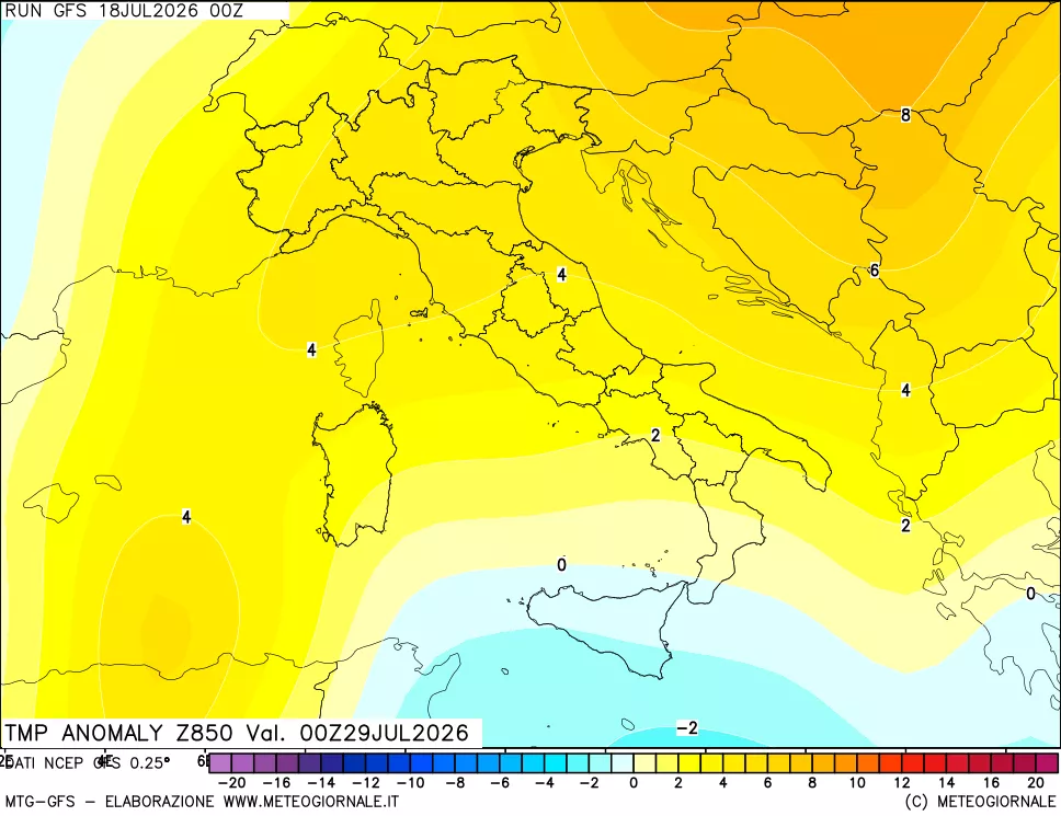 mappa 850 hPa Temp Anomaly vs Cli.No 1981-2010