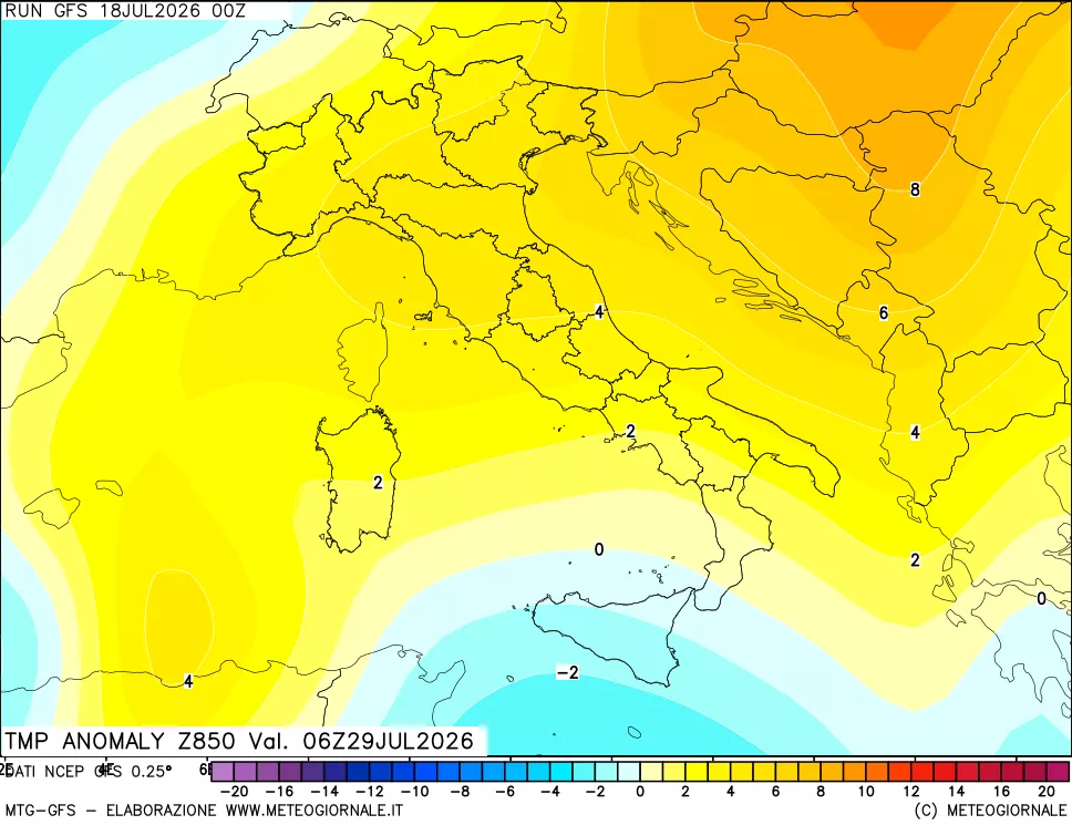 mappa 850 hPa Temp Anomaly vs Cli.No 1981-2010