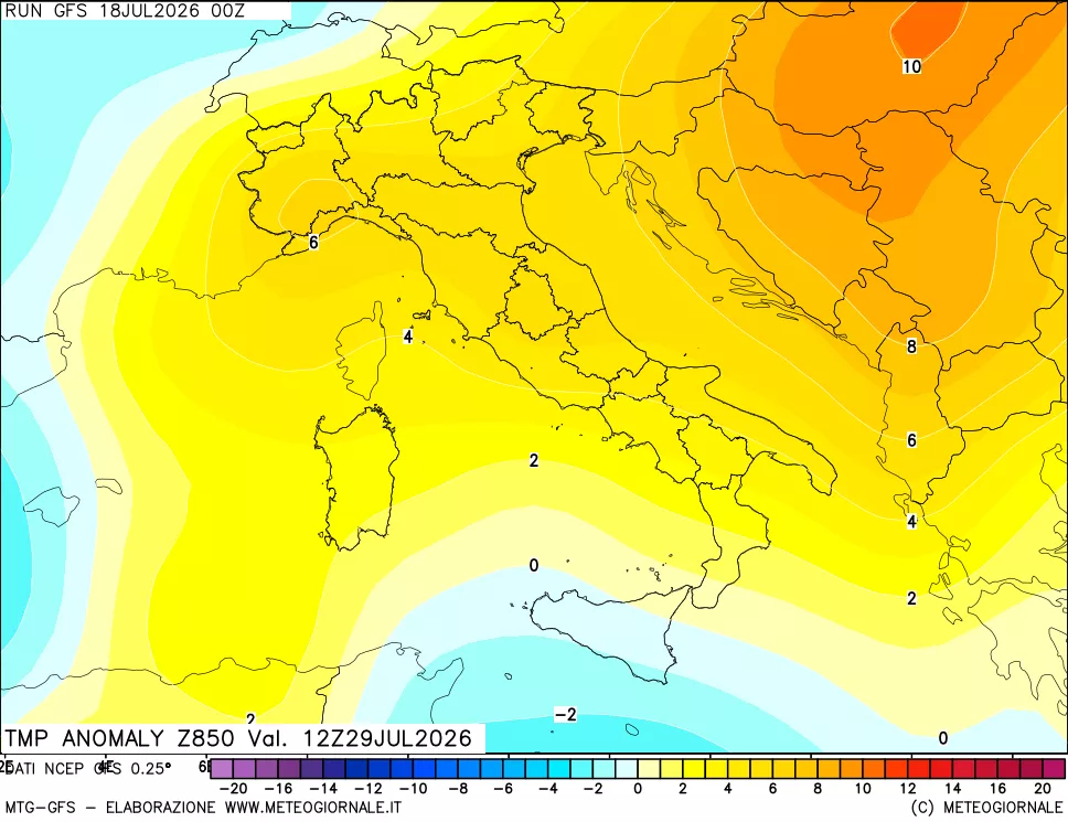 mappa 850 hPa Temp Anomaly vs Cli.No 1981-2010