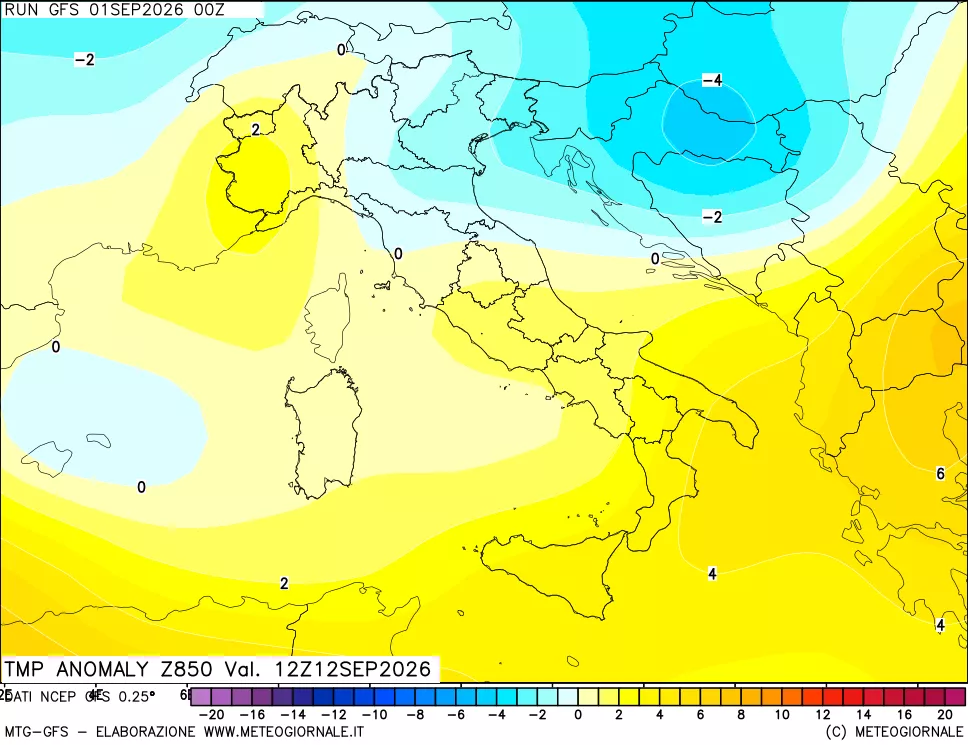 mappa 850 hPa Temp Anomaly vs Cli.No 1981-2010