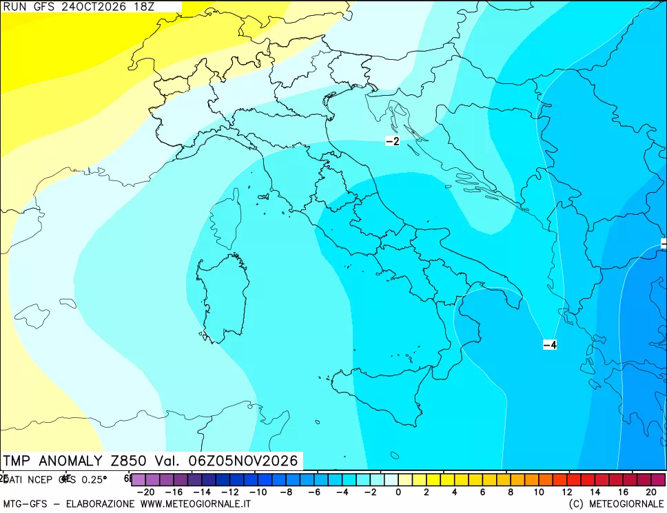mappa 850 hPa Temp Anomaly vs Cli.No 1981-2010