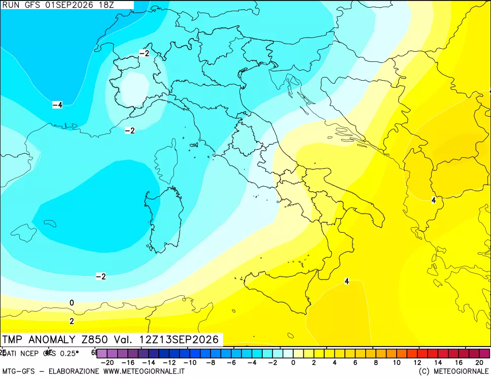 mappa 850 hPa Temp Anomaly vs Cli.No 1981-2010