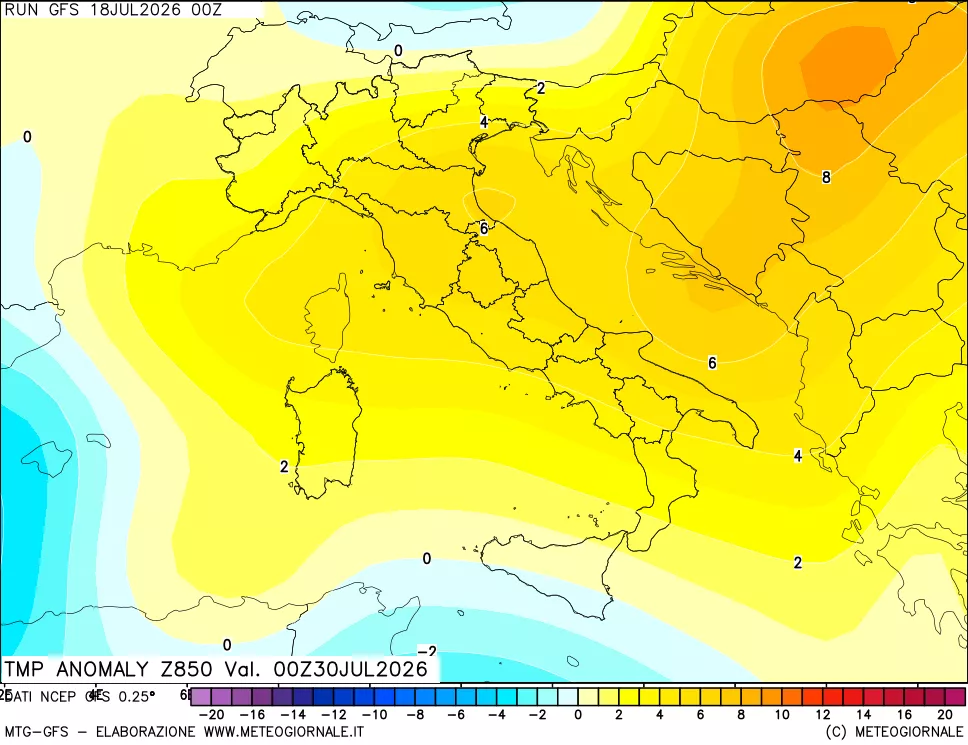 mappa 850 hPa Temp Anomaly vs Cli.No 1981-2010
