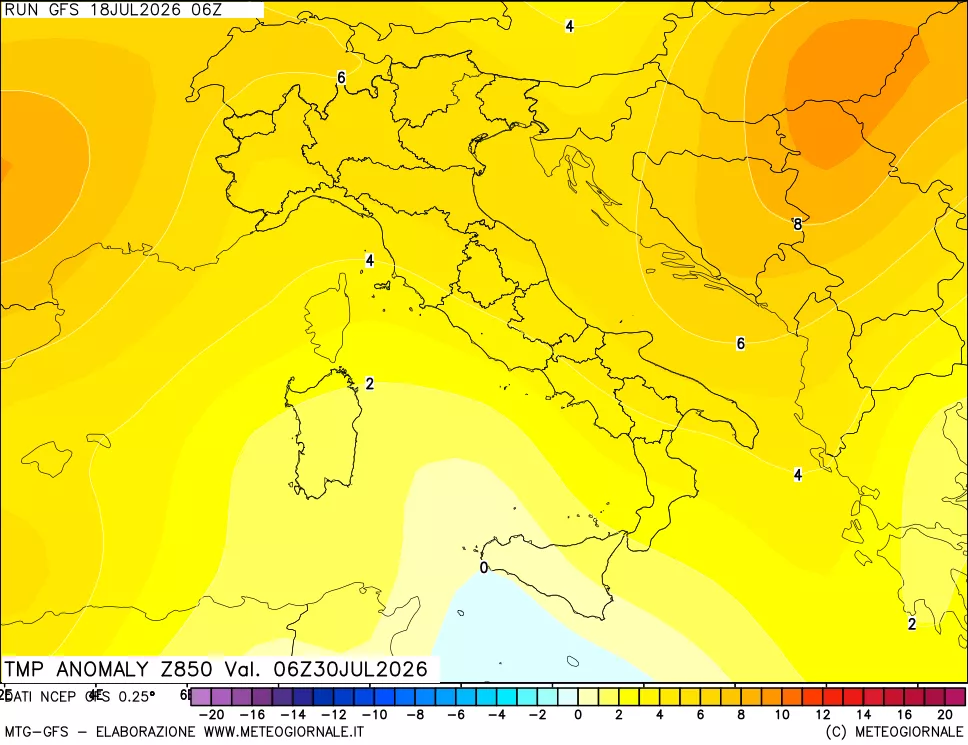 mappa 850 hPa Temp Anomaly vs Cli.No 1981-2010