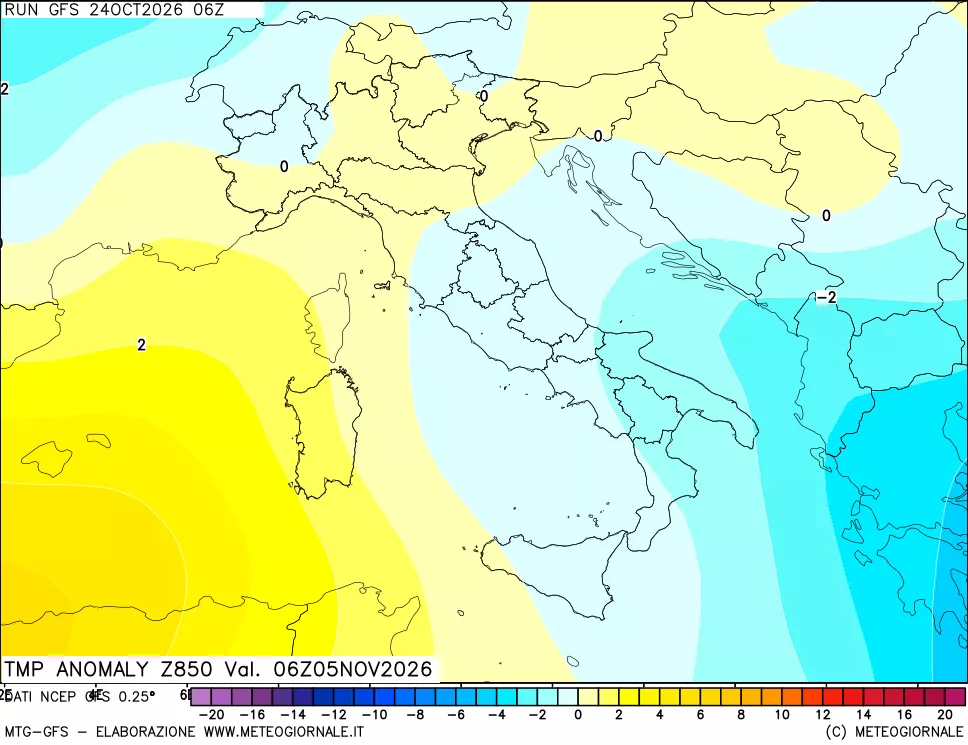 mappa 850 hPa Temp Anomaly vs Cli.No 1981-2010