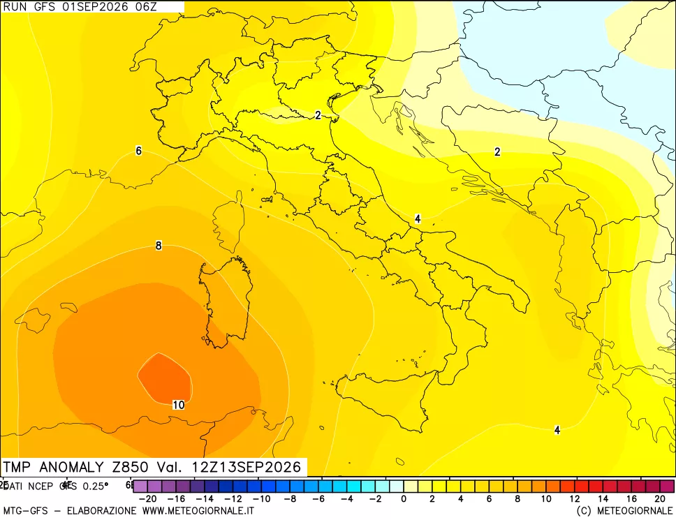 mappa 850 hPa Temp Anomaly vs Cli.No 1981-2010
