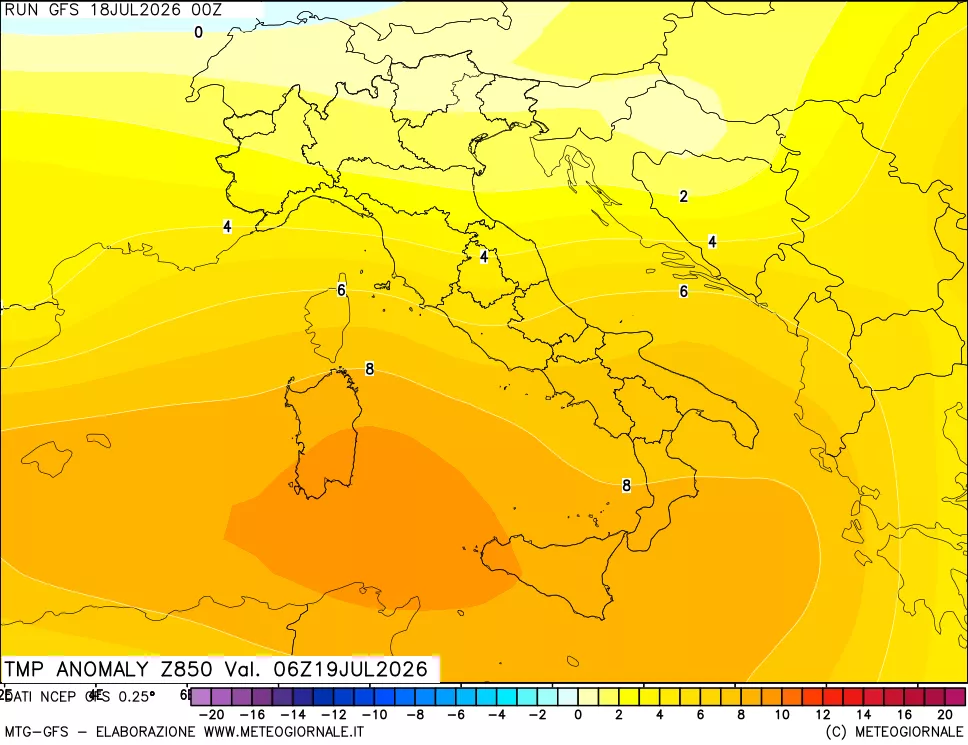 mappa 850 hPa Temp Anomaly vs Cli.No 1981-2010