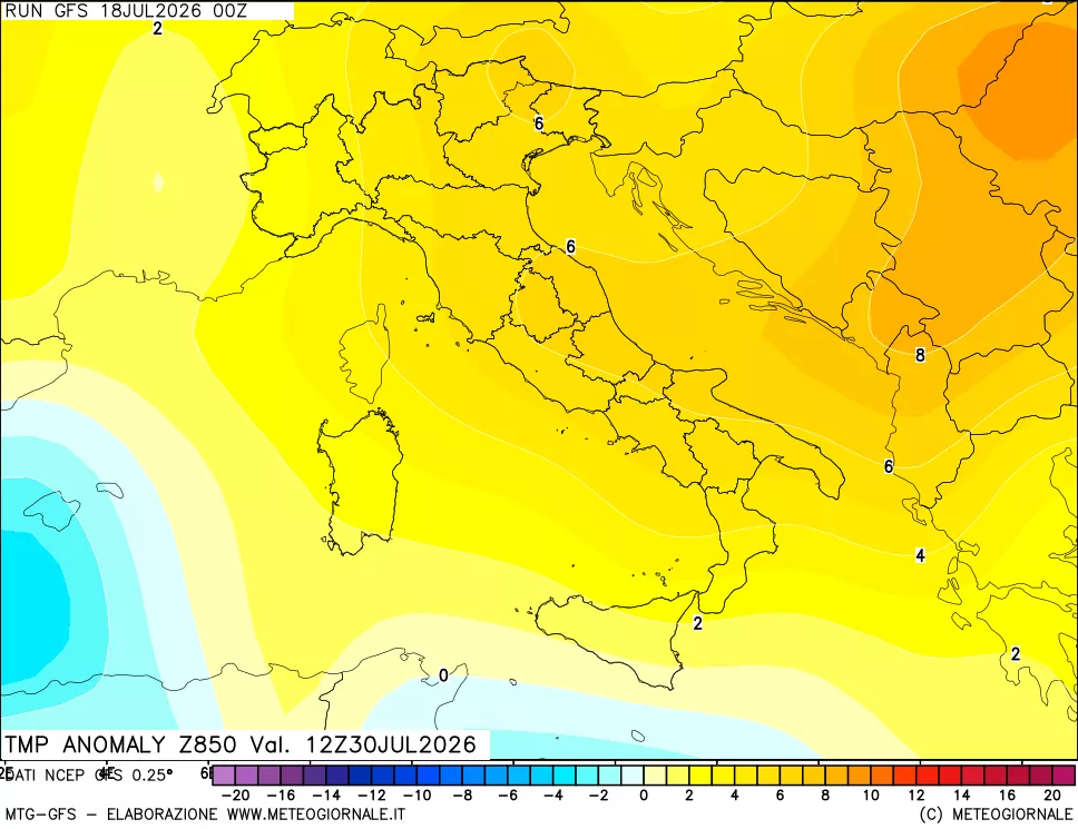 mappa 850 hPa Temp Anomaly vs Cli.No 1981-2010