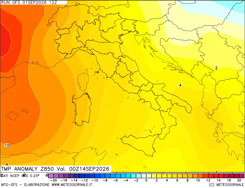 mappa 850 hPa Temp Anomaly vs Cli.No 1981-2010
